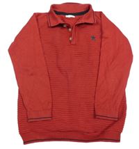 Červený žebrovaný polo svetr s výšivkou F&F