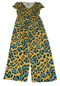 Okrovo-modrý vzorovaný lehký culottes overal Kids Only