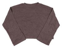 Fialovohnědý žebrovaný crop svetr Zara
