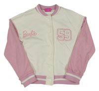 Bílo-růžová baseballová crop mikina s číslem - Barbie