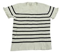 Smetanovo-černé pruhované žebrované pletené tričko H&M