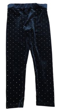 Tmavomodré sametové puntíkaté legíny M&S