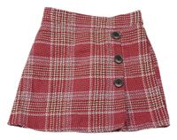 Červeno-bílo-hnědá vzorovaná sukně s knoflíky Matalan