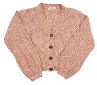 Růžovo-smetanovo-rezavý vzorovaný žinylkový propínací crop svetr H&M