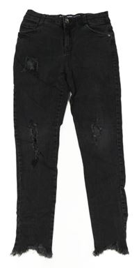 Tmavošedé skinny rifle s dírami Denim 