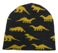 Tmavošedá pletená čepice s dinosaury Manor