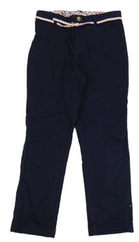 Tmavomodré chino plátěné kalhoty s páskem H&M