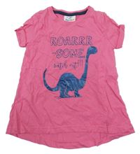 Tmavorůžové tričko s dinosaurem a nápisy Topolino