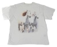 Smetanové oversize tričko s koňmi H&M