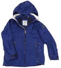 Modrá šusťáková podzimní bunda s číslem a kapucí 
