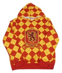Červeno-žlutá károvaná mikina s obrázkem a kapucí - Harry Potter