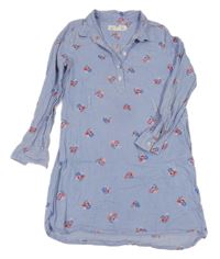 Modro-bílé pruhované košilové šaty s květinami H&M
