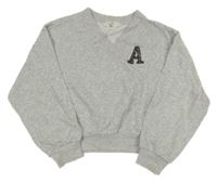 Šedá melírovaná crop mikina s písmenem H&M