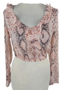 Dámská světlerůžová vzorovaná šifonová crop halenka s volánky Tally Weijl 