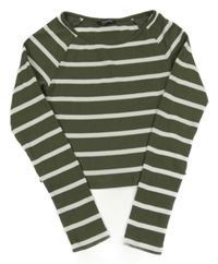 Khaki-bílé žebrované crop triko Primark