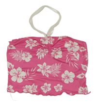 Růžovo-bílý květovaný crop top s vázáním za krkem Shein
