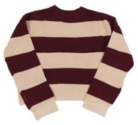 Vínovo-světlerůžový pruhovaný crop svetr H&M