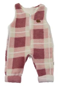Vínovo-světlerůžovo-smetanové kostkované huňaté laclové kalhoty 