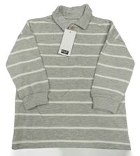 Nové - Šedo-bílá pruhovaná polo mikina F&F