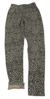 Hnědo-černé zateplené legíny s leopardím vzorem Nutmeg