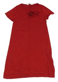 Červené třpytivé svetrové šaty s 3D mašlí H&M