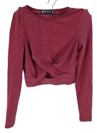 Dámské vínové třpytivé crop triko s řasením Alegra K 