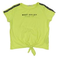Neonově zeleno-žluté crop tričko s nápisy a vázáním H&M