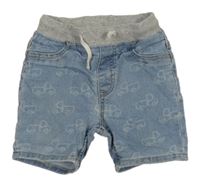 Světlemodré riflové kraťasy s auty a úpletovým pasem H&M
