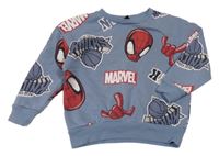Šedomodrá mikina se Spidermany a nápisy Marvel