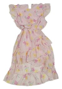 Světlerůžové šifonové květované šaty 