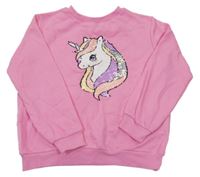 Růžová oversize mikina s jednorožcem z flitrů H&M