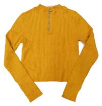 Okrový žebrovaný lehký crop svetr se zipem H&M