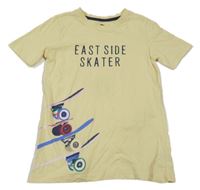 Světležluté tričko se skateboardy a nápisem Tchibo