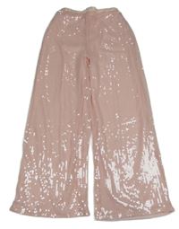 Světlerůžové síťované flitrové culottes kalhoty Shein