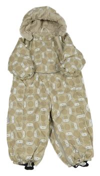 Béžová šusťáková zimní kombinéza se zajíčky a kapucí Lenne Baby