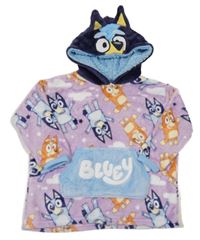 Lila-tmavomodrá chlupatá oversize mikina s Bluey a kapucí