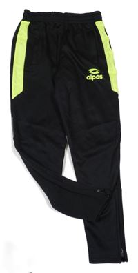 Černo-neonově žluté sportovní tepláky s výšivkou