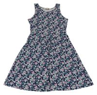Tmavomodro-růžové květované šaty H&M