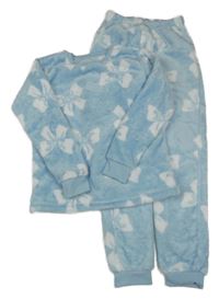 2set - Světlemodro-bílá plyšová mikina s mašlemi + tepláky Matalan