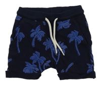 Tmavomodré teplákové kraťasy s palmami H&M