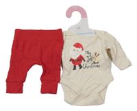 Nové - 2set - Smetanové žebrované body se Santou + červené tepláky Primark