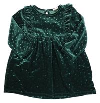 Smaragdové puntíkaté sametové šaty s volánky H&M