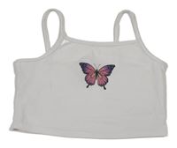 Bílý crop top s motýlkem 