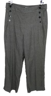 Dámské šedé kostkované společenské široké kalhoty H&M