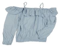 Světlemodrá lehká crop halenka s volnými rameny a volánky H&M
