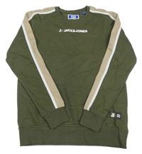 Khaki-béžová mikina s logem a pruhy Jack & Jones
