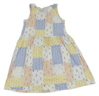 Bílo-světlemodrofialovo/růžovo/žluté patchwork šaty s kytičkami H&M