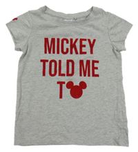 Šedé melírované tričko s červeným nápisem s Mickeym Next