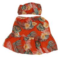 2set - Červeno-zeleno-oranžový květovaný crop top + sukně Shein