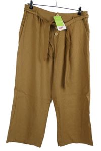 Nové - Dámské hnědé lněné culottes kalhoty s páskem Ever.me 
